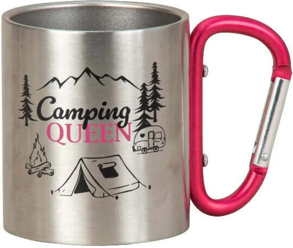 Camping Queen Edelstahlbecher mit Karabinergriff pink